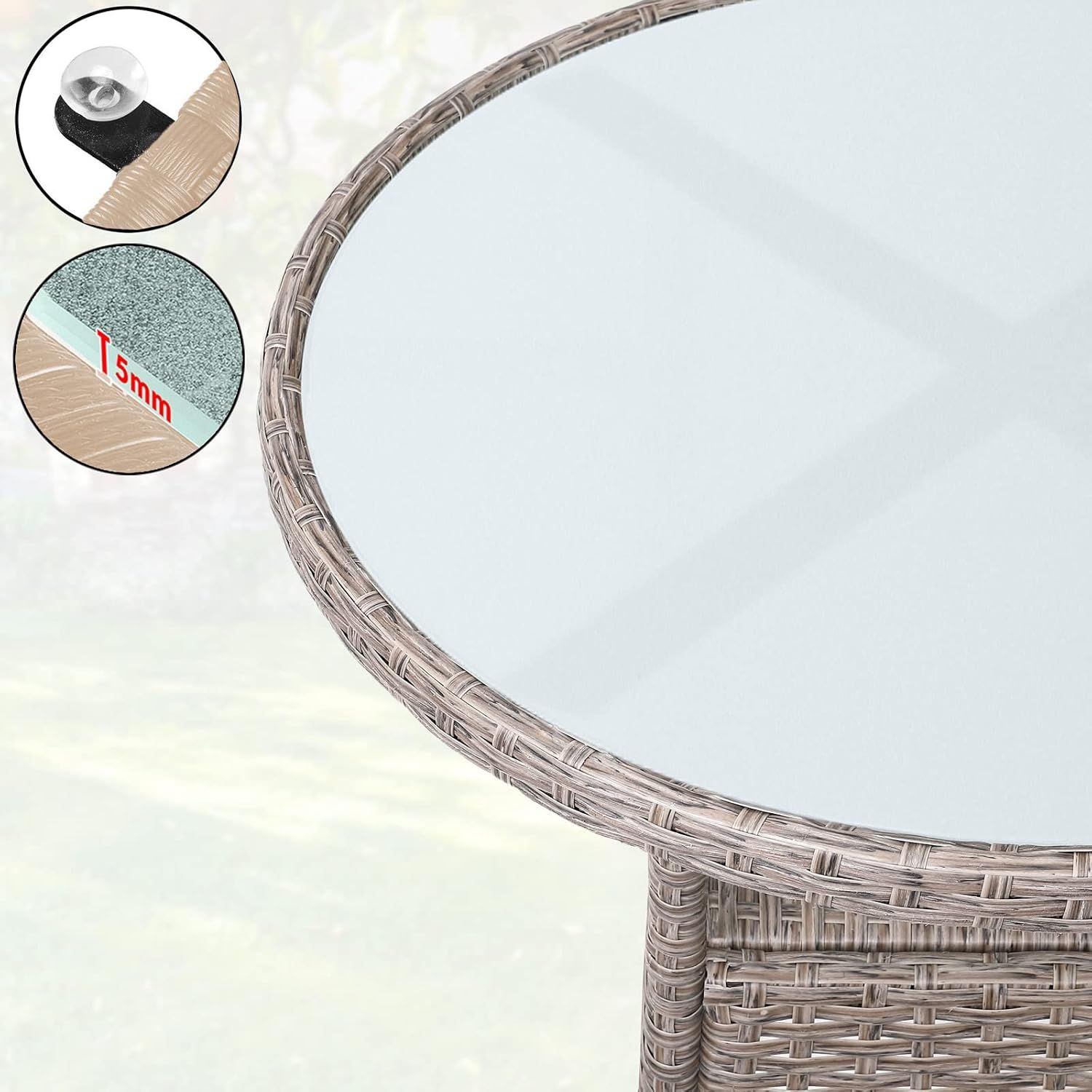 Polyrattan Side Round Garden Table – 60 cm, Grey &amp; Beige