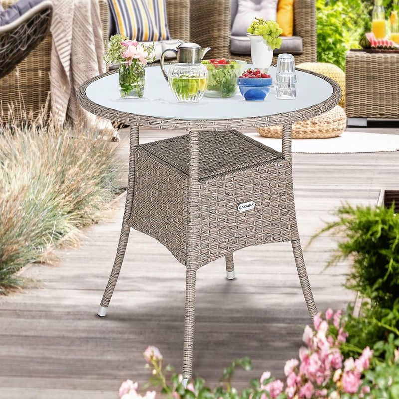 Polyrattan Side Round Garden Table – 60 cm, Grey &amp; Beige