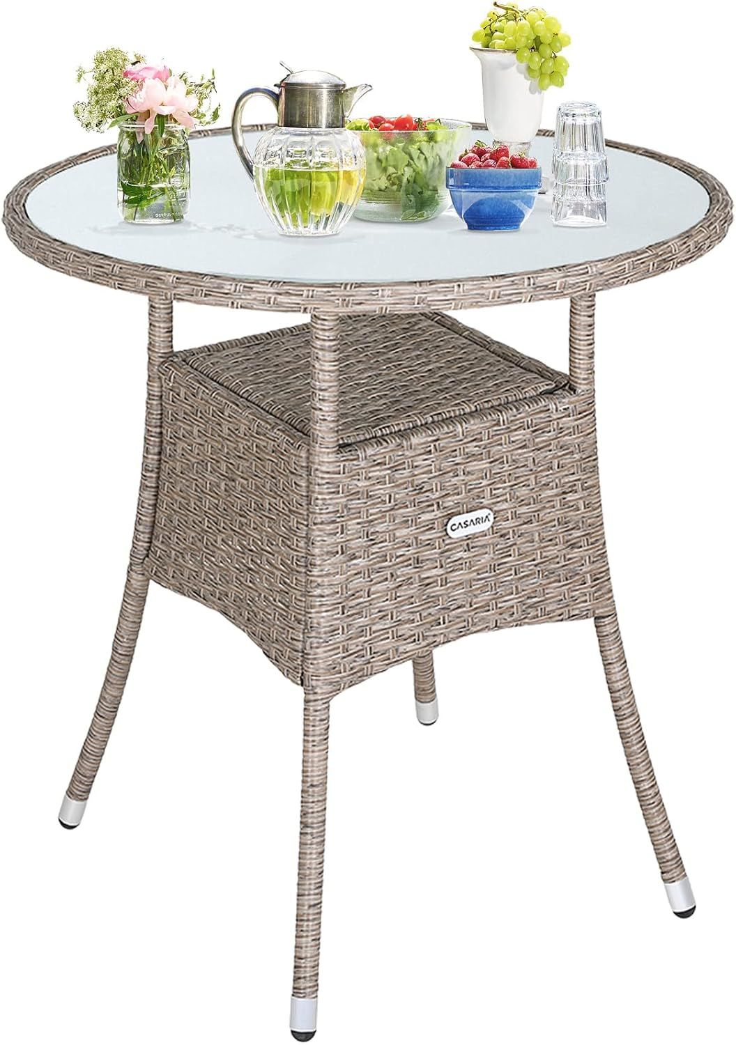 Polyrattan Side Round Garden Table – 60 cm, Grey &amp; Beige