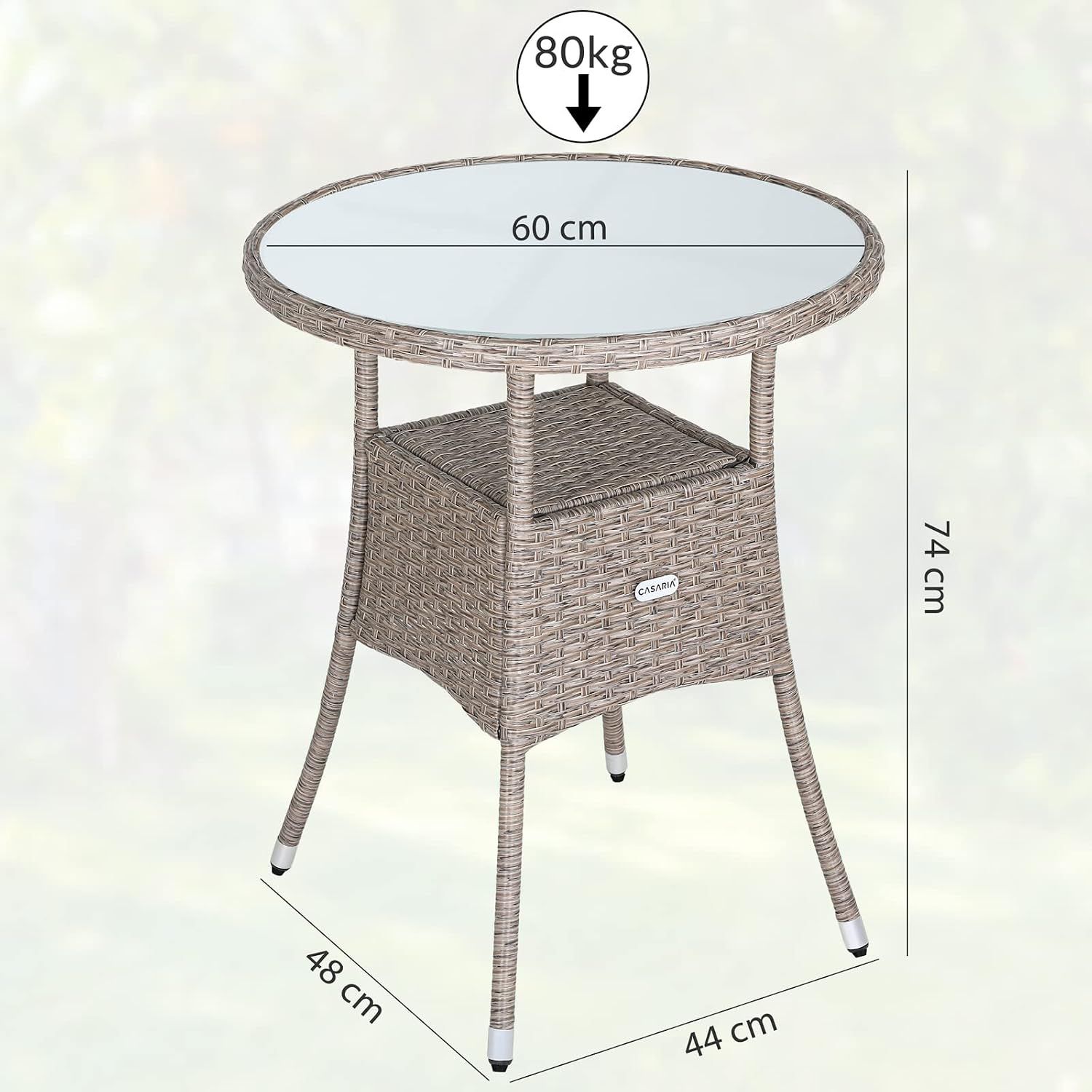 Polyrattan Side Round Garden Table – 60 cm, Grey &amp; Beige