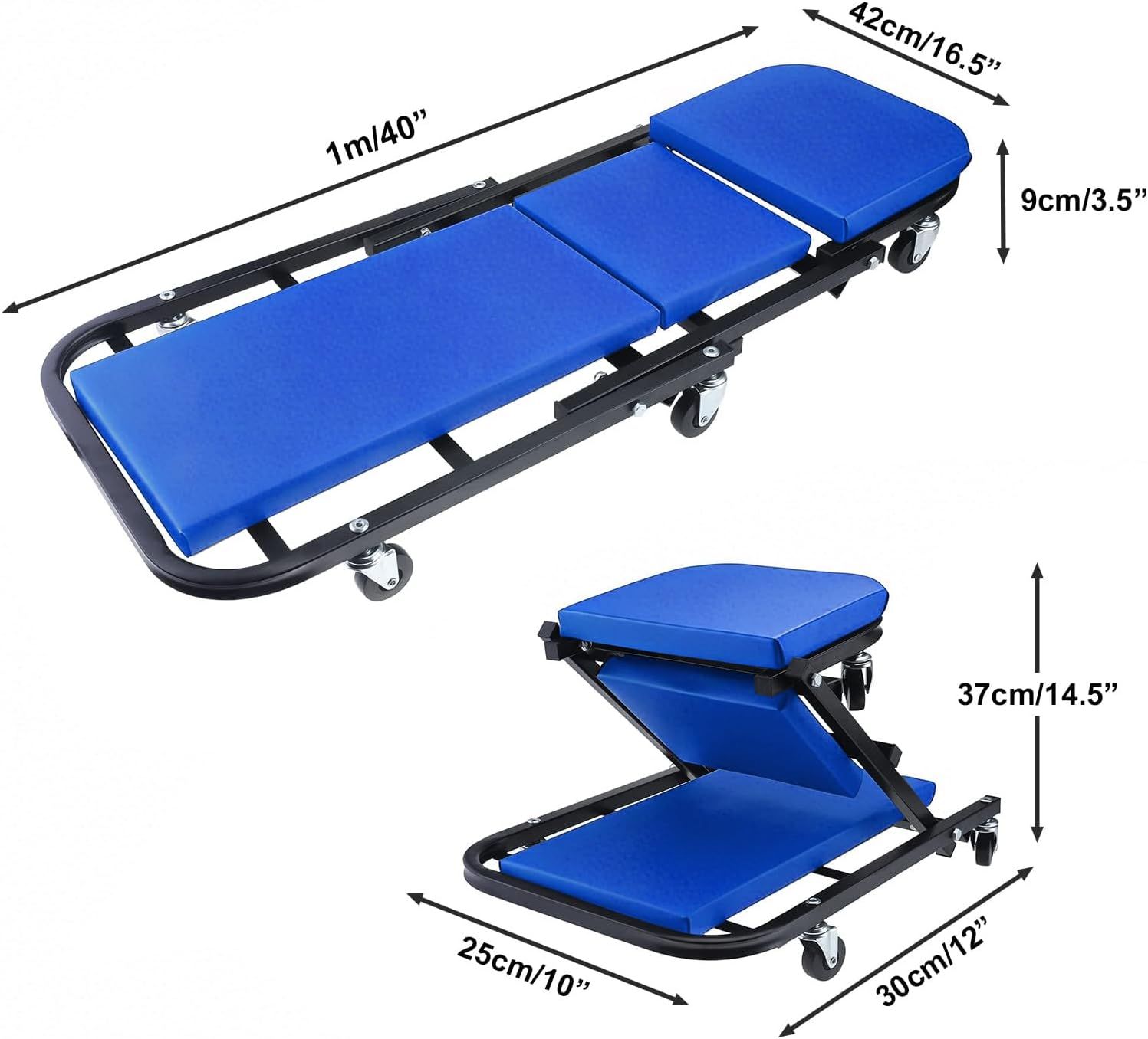 2-in-1 Folding Workshop Creeper and Rolling Stool, 150kg Capacity