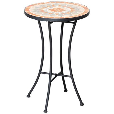 Round Mosaic Patio Side Table – Black Metal Frame, 35.5 × 35.5 × 53.5 cm