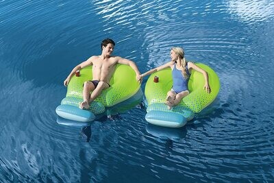 Super Sprawler Swimming Cooler mattress Inflatable Pool Lounger with Footrest &amp; Cup Holder – Green, Size L