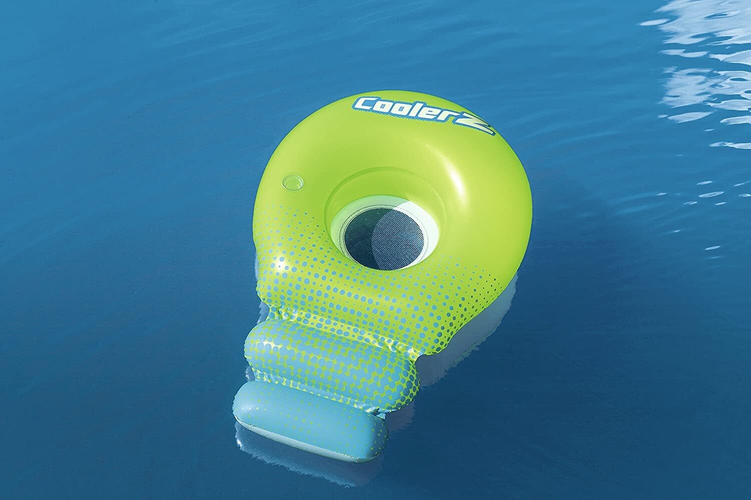 Super Sprawler Swimming Cooler mattress Inflatable Pool Lounger with Footrest &amp; Cup Holder – Green, Size L
