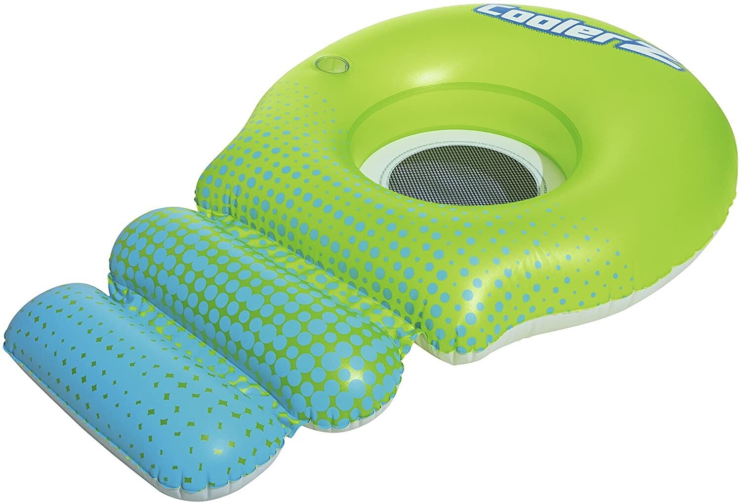 Super Sprawler Swimming Cooler mattress Inflatable Pool Lounger with Footrest &amp; Cup Holder – Green, Size L