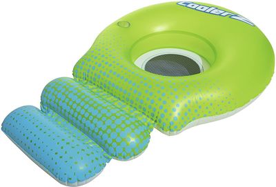 Super Sprawler Swimming Cooler mattress Inflatable Pool Lounger with Footrest &amp; Cup Holder – Green, Size L