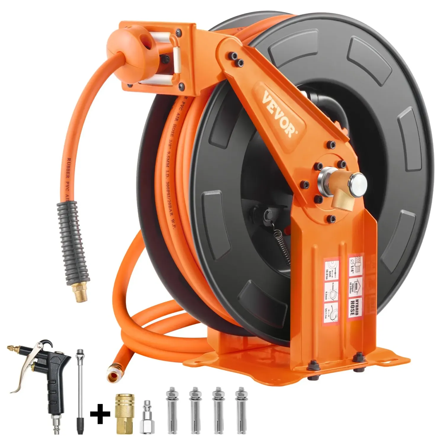 Air Hose Reel Retractable 3/8in x 65FT 300PSI