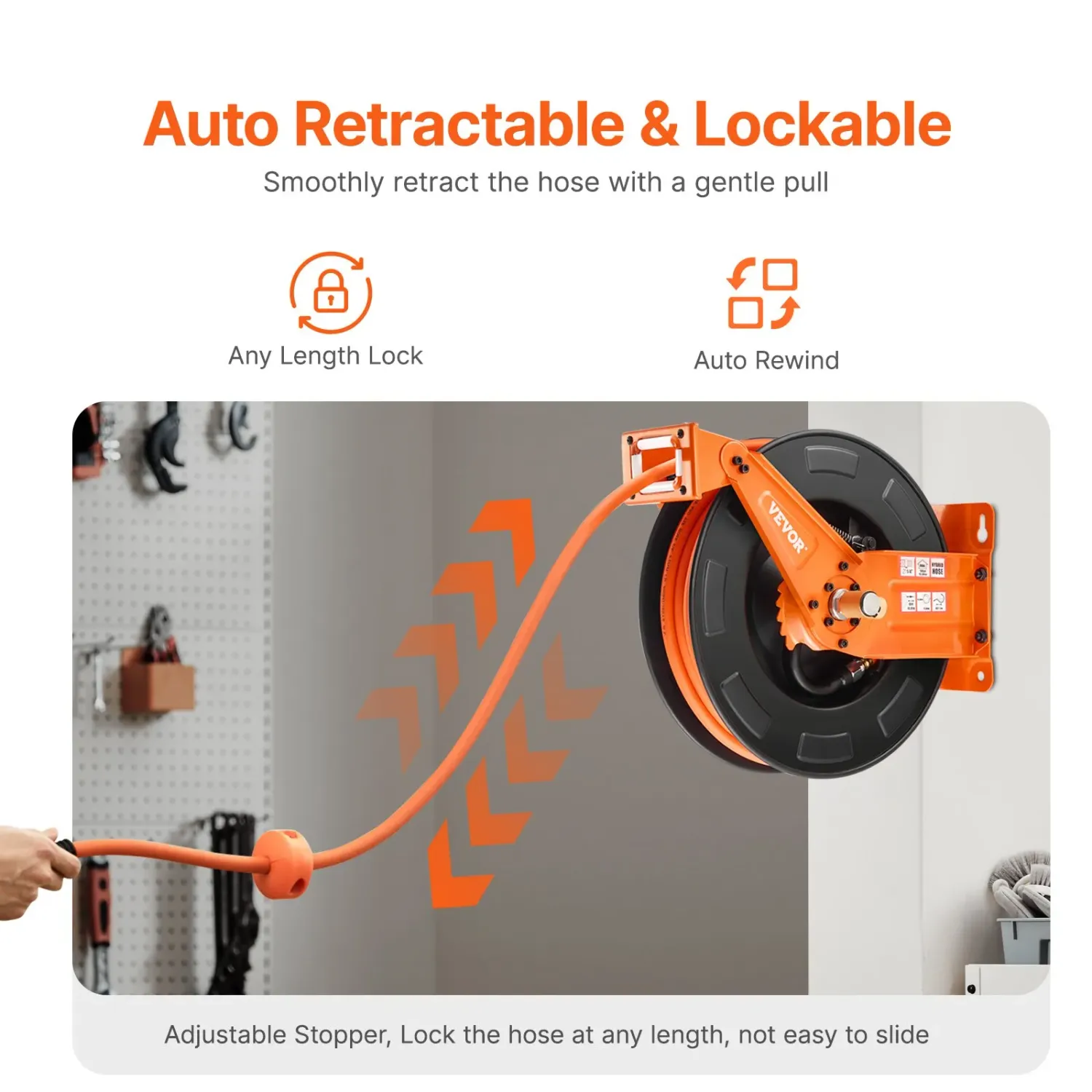 Air Hose Reel Retractable 3/8in x 65FT 300PSI