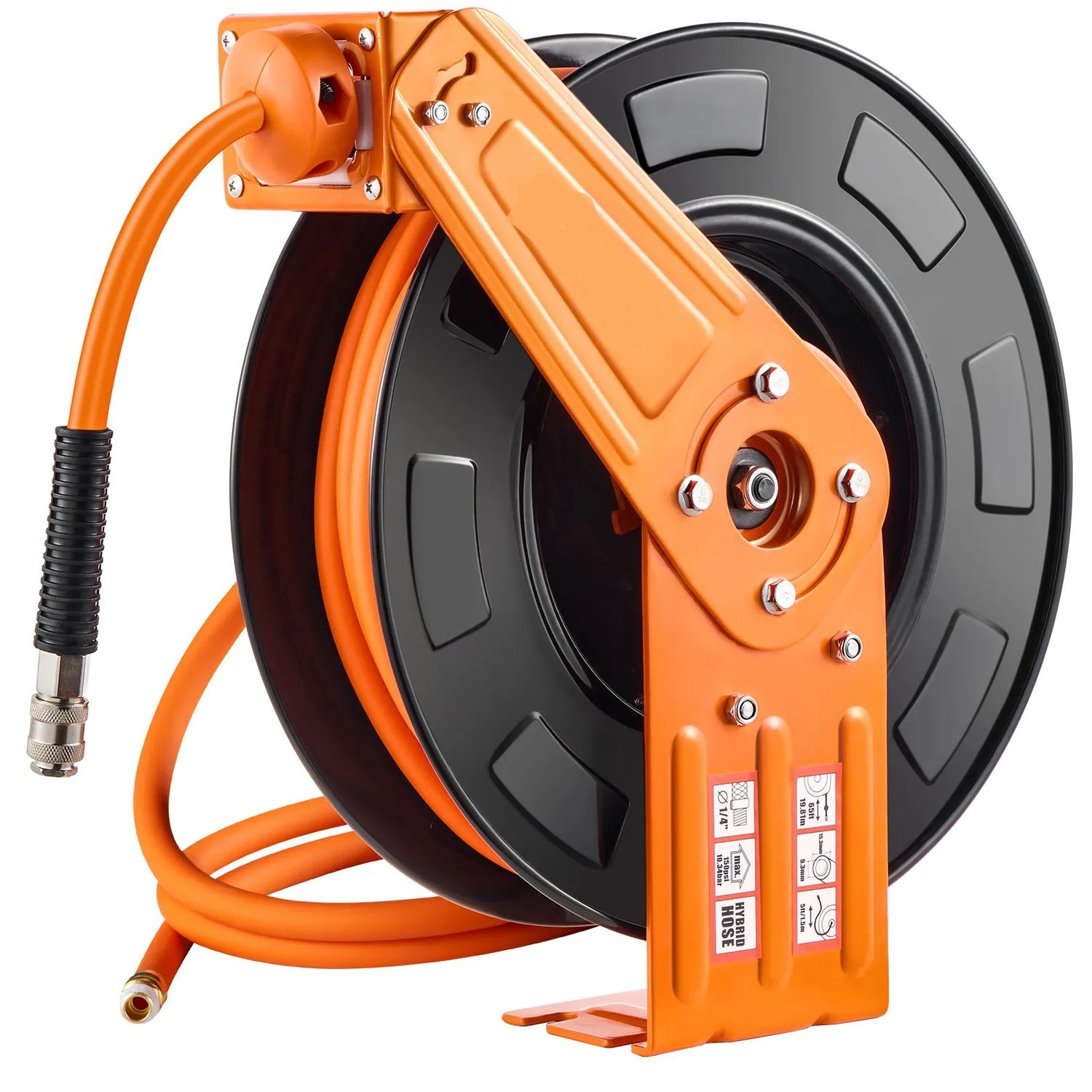 65FT Retractable Air Hose Reel – 300 PSI, 3/8-Inch Hybrid Polymer Hose