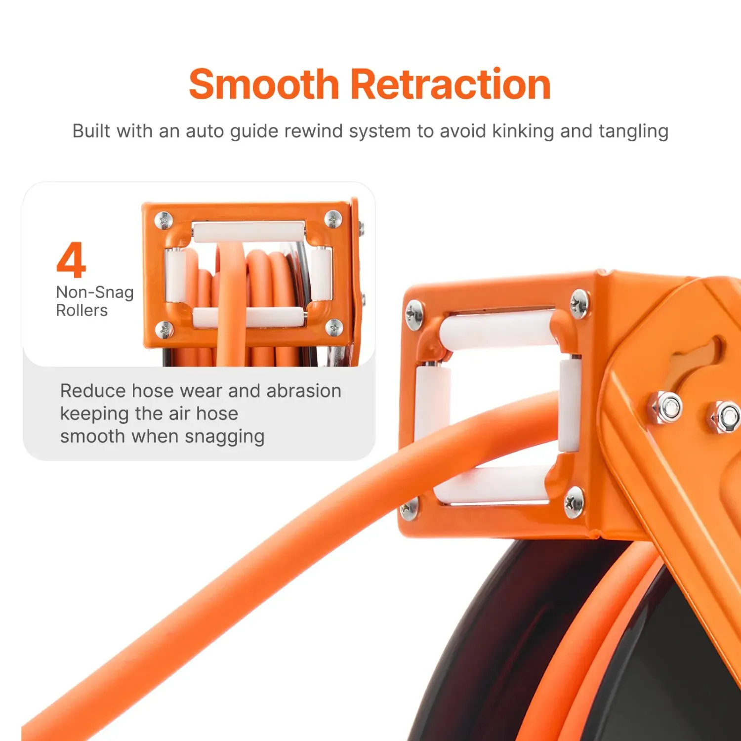 65FT Retractable Air Hose Reel – 300 PSI, 3/8-Inch Hybrid Polymer Hose