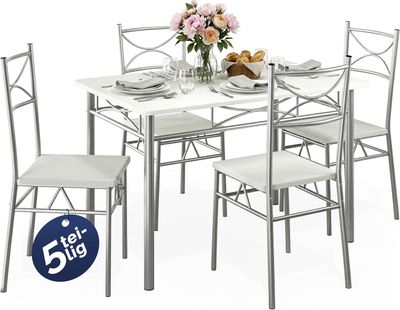 Dining Set with 4 Chairs and 1 Compact Modern Rectangular Dining Table – Contemporary Breakfast Furniture for Small Kitchens
