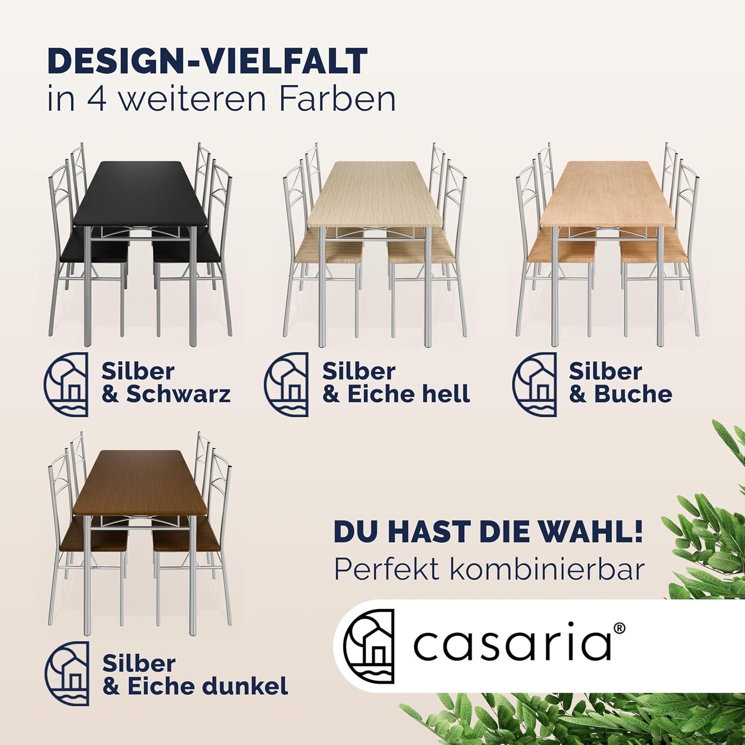 Dining Set with 4 Chairs and 1 Compact Modern Rectangular Dining Table – Contemporary Breakfast Furniture for Small Kitchens