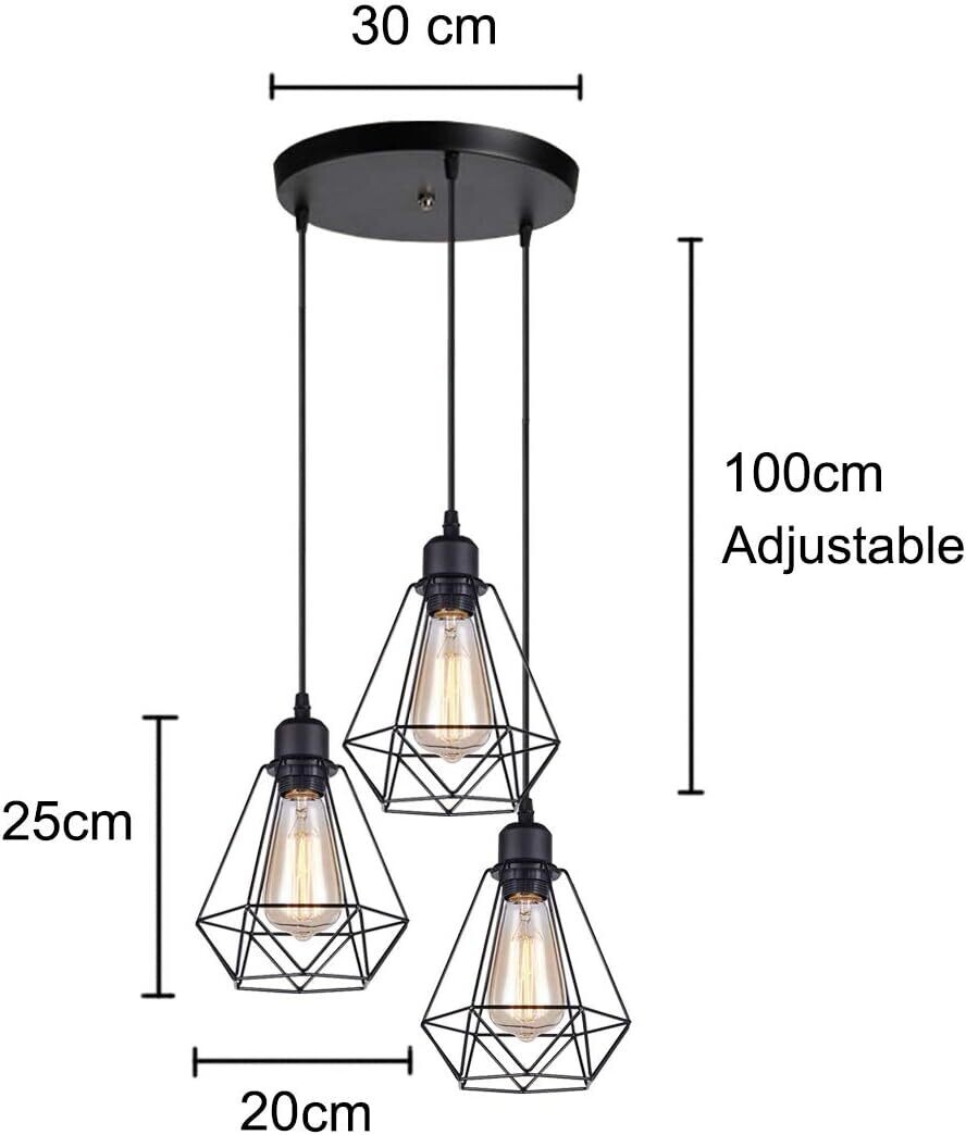 Vintage industrial black metal diamond cage pendant light shade  3 Lights Cage Ceiling Hanging Lamp