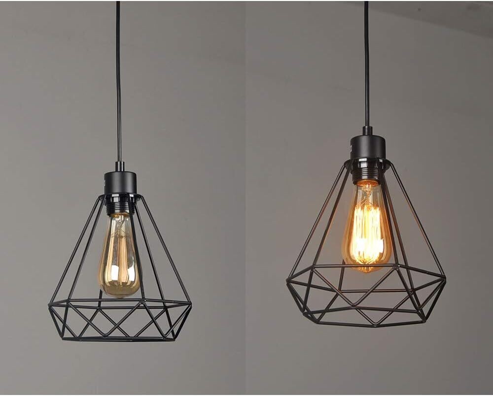 Vintage industrial black metal diamond cage pendant light shade  3 Lights Cage Ceiling Hanging Lamp
