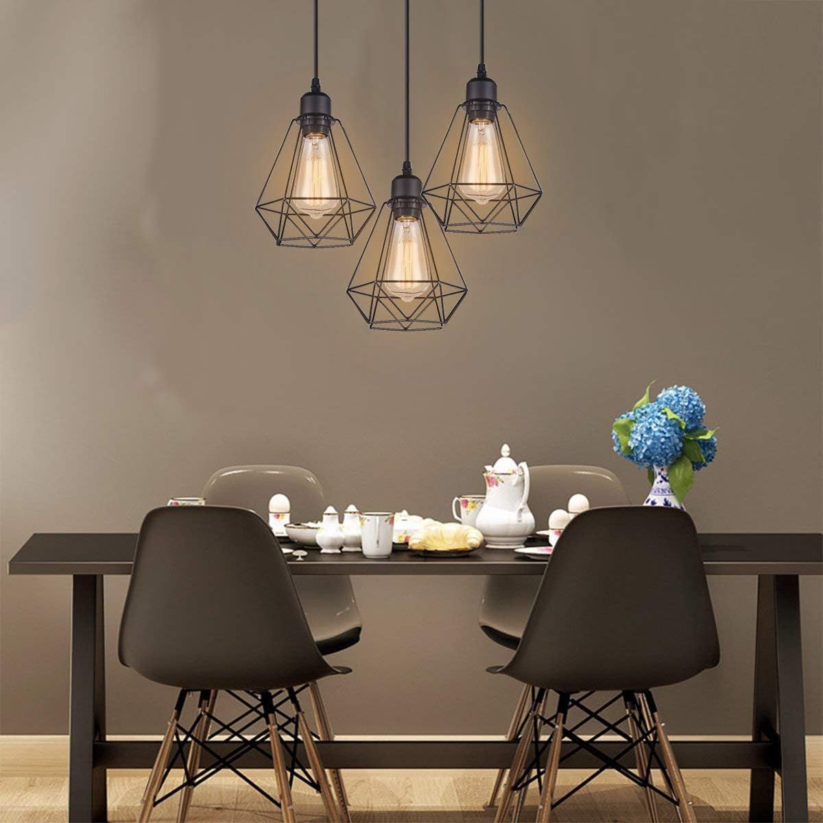 Vintage Industrial Cage Pendant Light 3 Lights, Black Metal