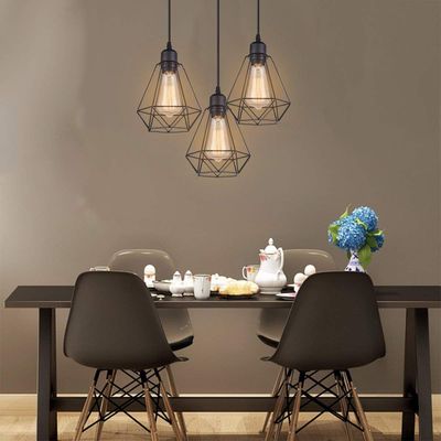 Vintage Industrial Cage Pendant Light 3 Lights, Black Metal
