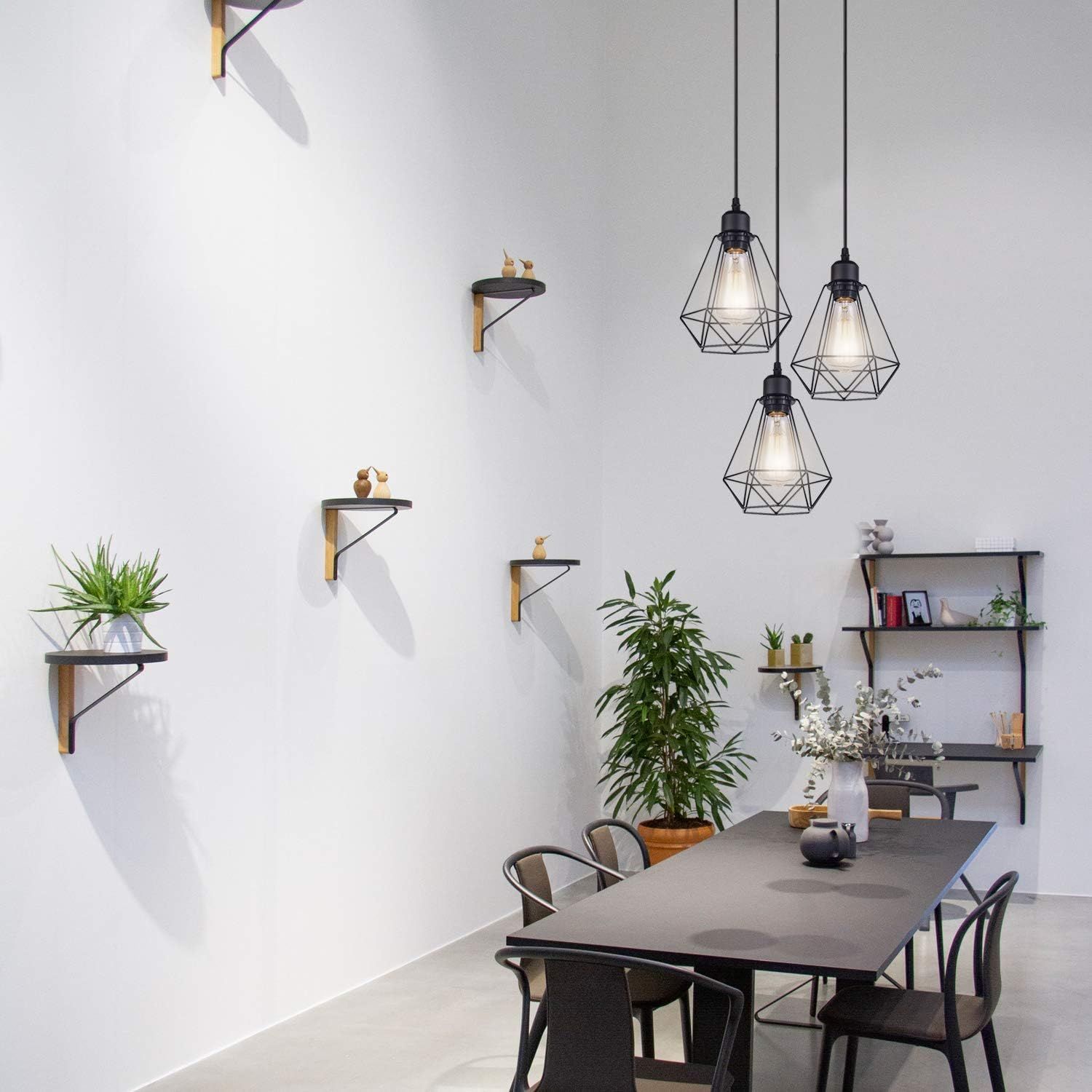Vintage Industrial Cage Pendant Light 3 Lights, Black Metal