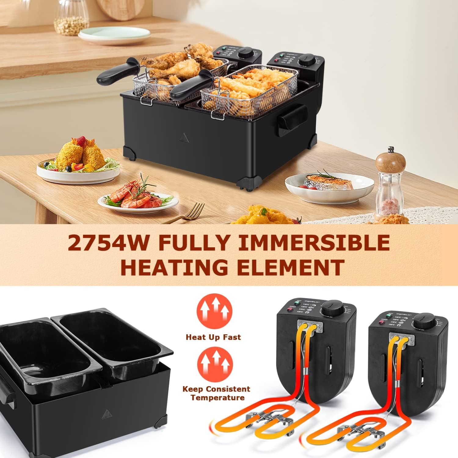 6L Dual Tank Deep Fat Fryer Stainless Steel Electric Fryer