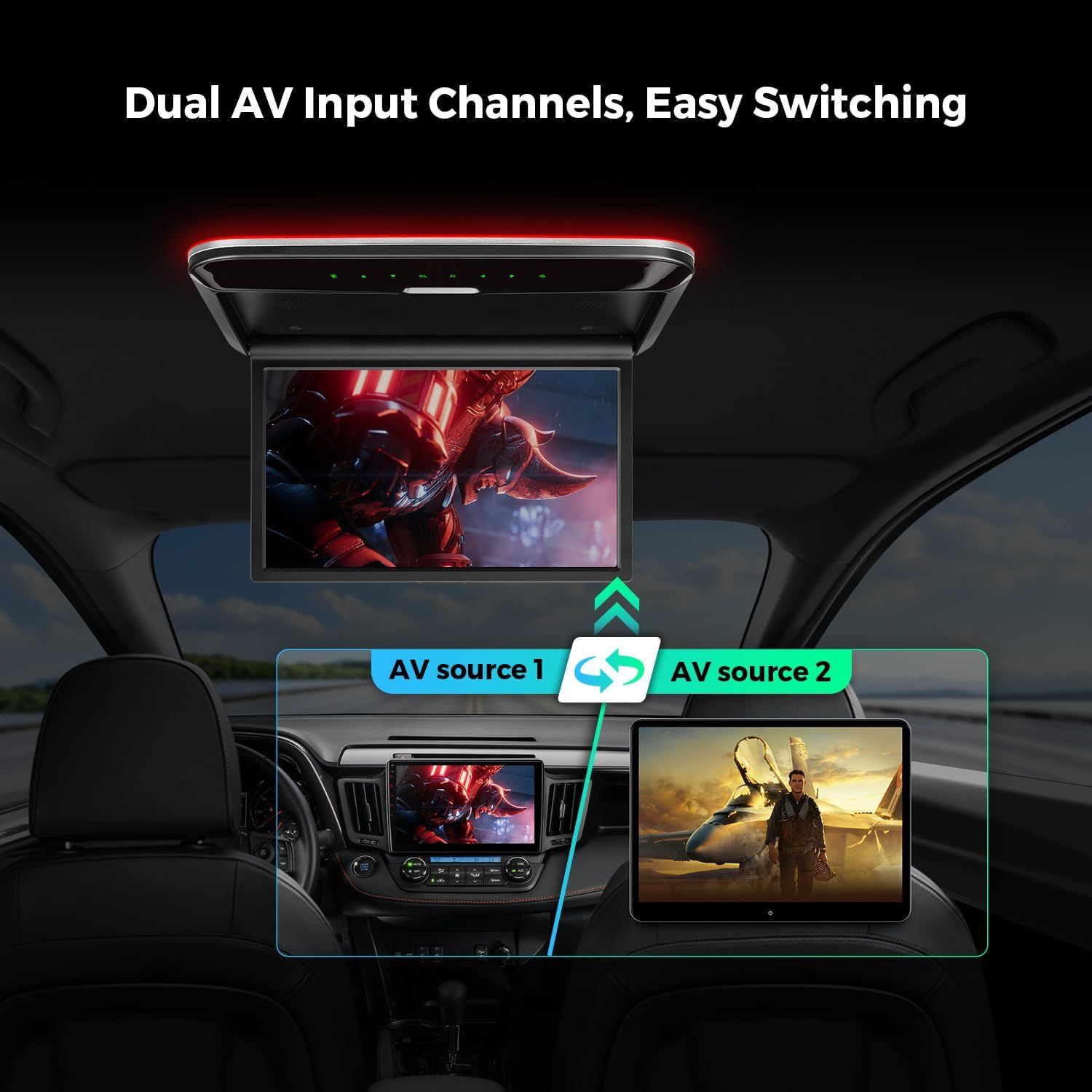 14-Inch Flip-Down Car Roof Monitor – HDMI, USB, LCD Display
