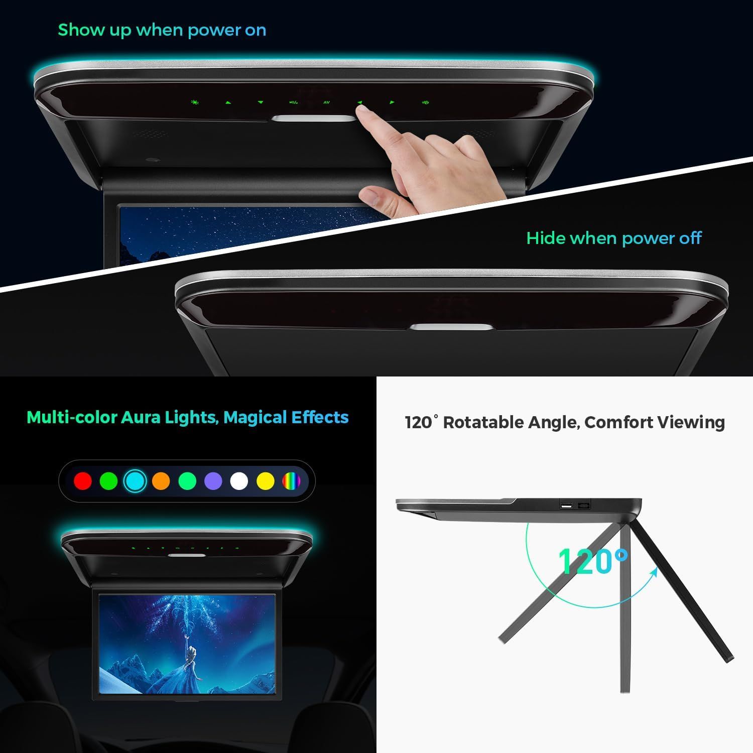 14-Inch Flip-Down Car Roof Monitor – HDMI, USB, LCD Display