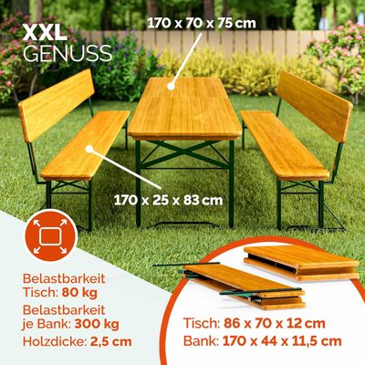 Beer Tent Set Wooden Folding Table &amp; Bench Set with Backrest