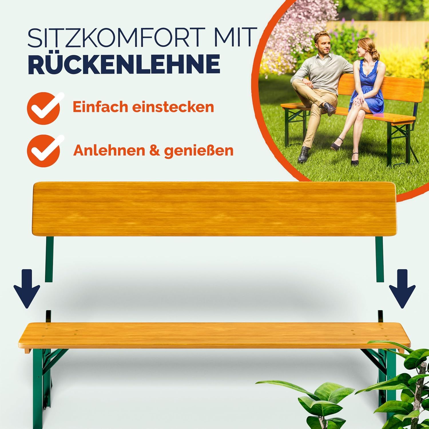 Beer Tent Set Wooden Folding Table &amp; Bench Set with Backrest