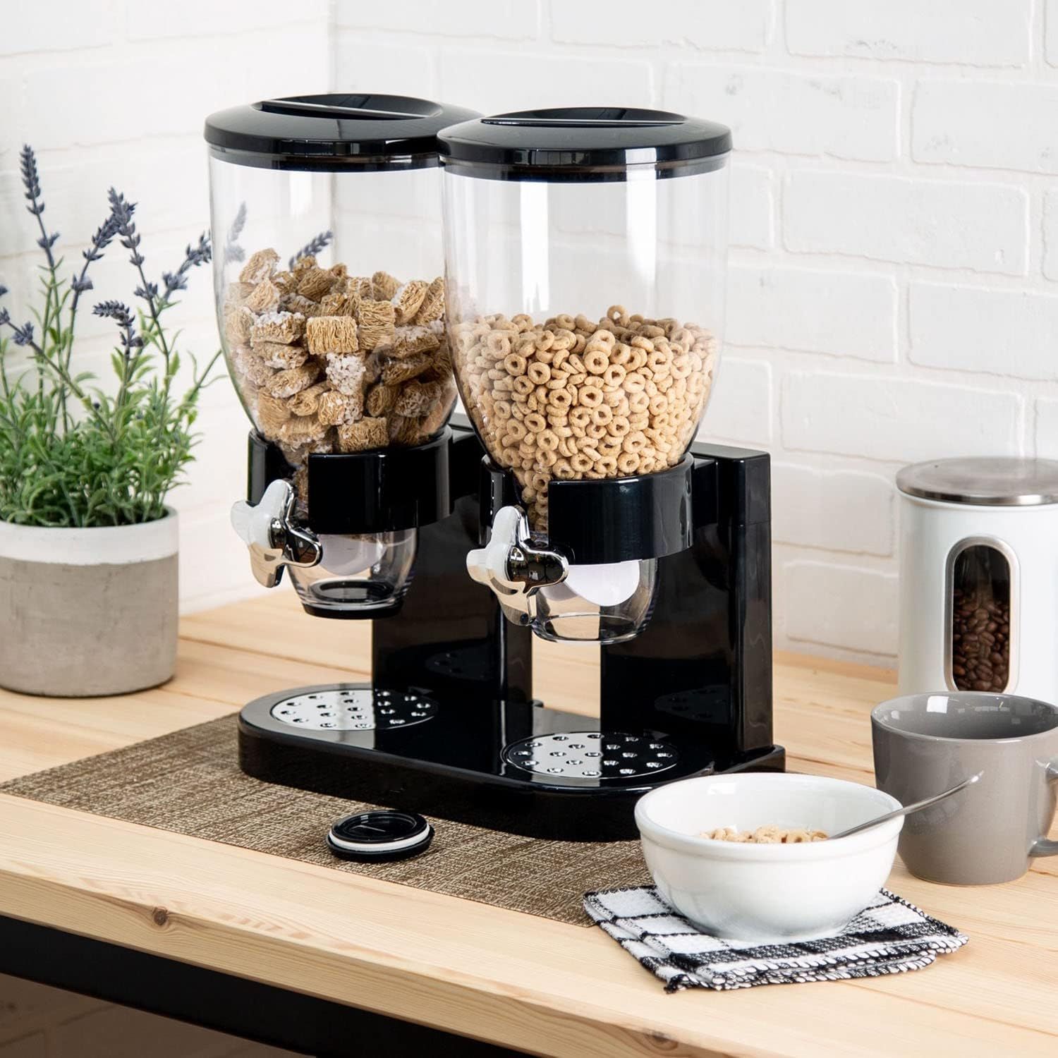 Double Cereal Dispenser – Black Airtight Dry Food Storage Container