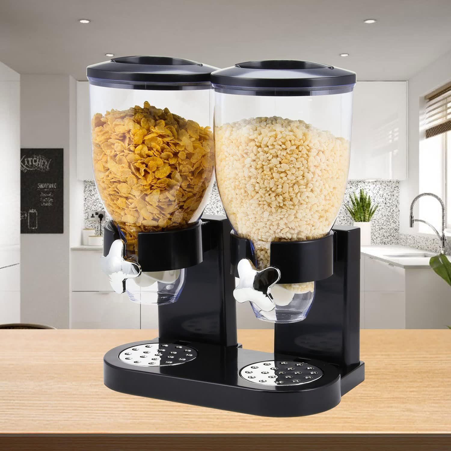 Double Cereal Dispenser – Black Airtight Dry Food Storage Container