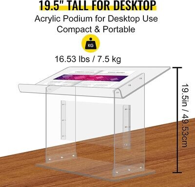 Surface Acrylic 19.5" tall plexiglass podium Podium Acrylic Table 27"x13.7