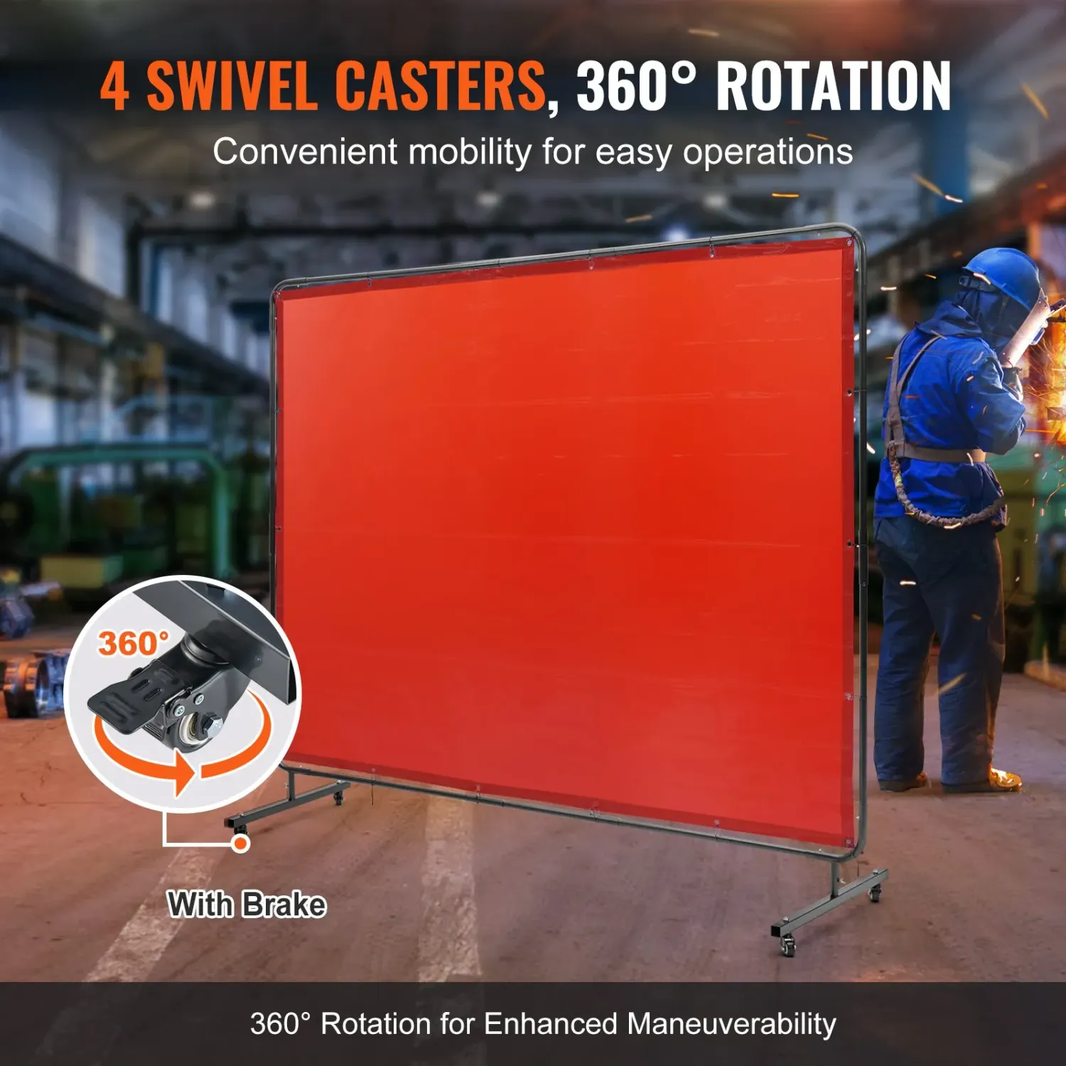 Mobile Welding Curtain Screen with Frame Wheels Red