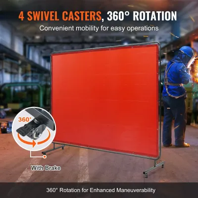 Mobile Welding Curtain Screen with Frame Wheels Red