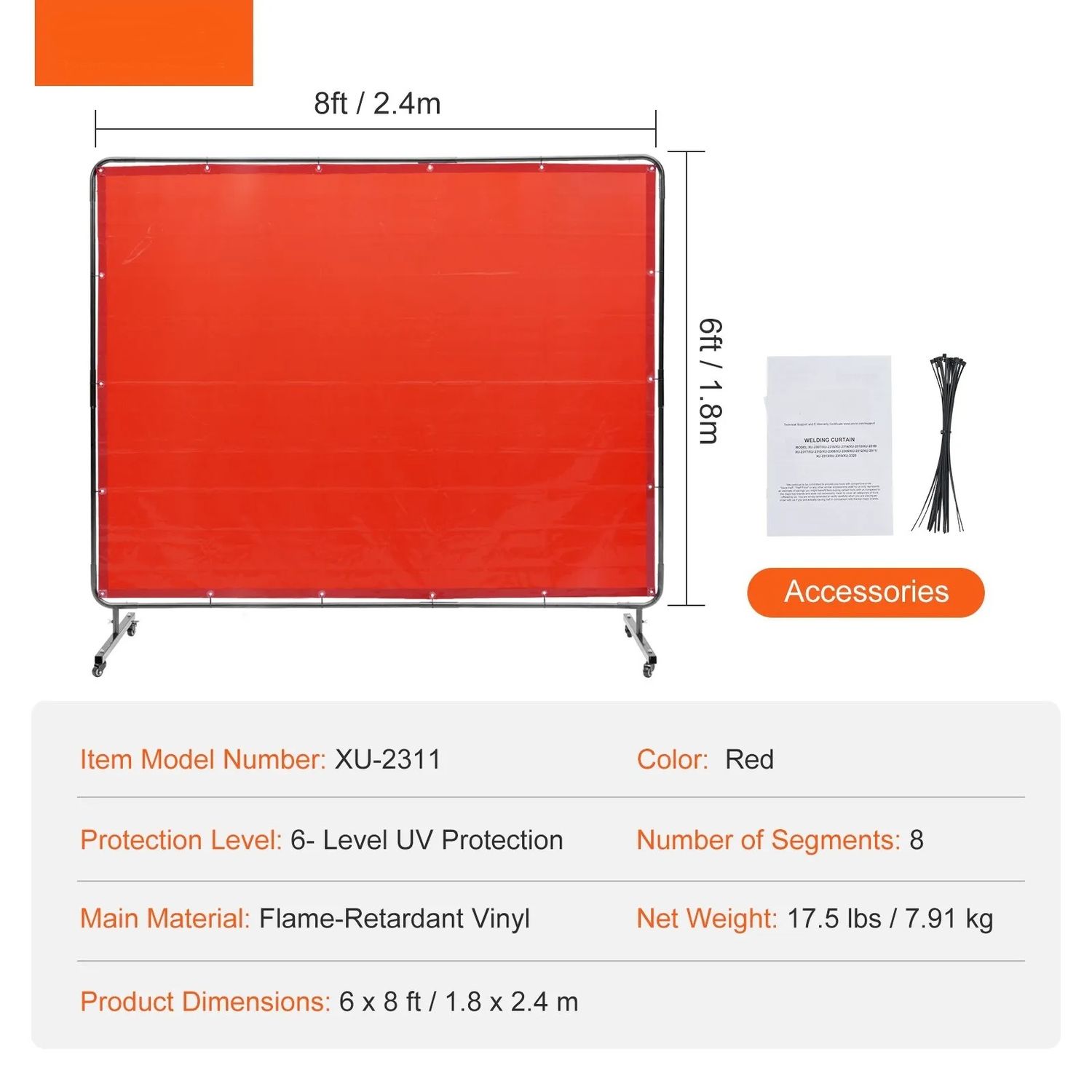 Mobile Welding Curtain Screen with Frame Wheels Red