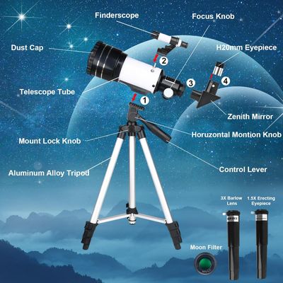 70mm Aperture 300mm Refractor Telescope with Tripod &amp; Phone Holder for Kids &amp; Beginners