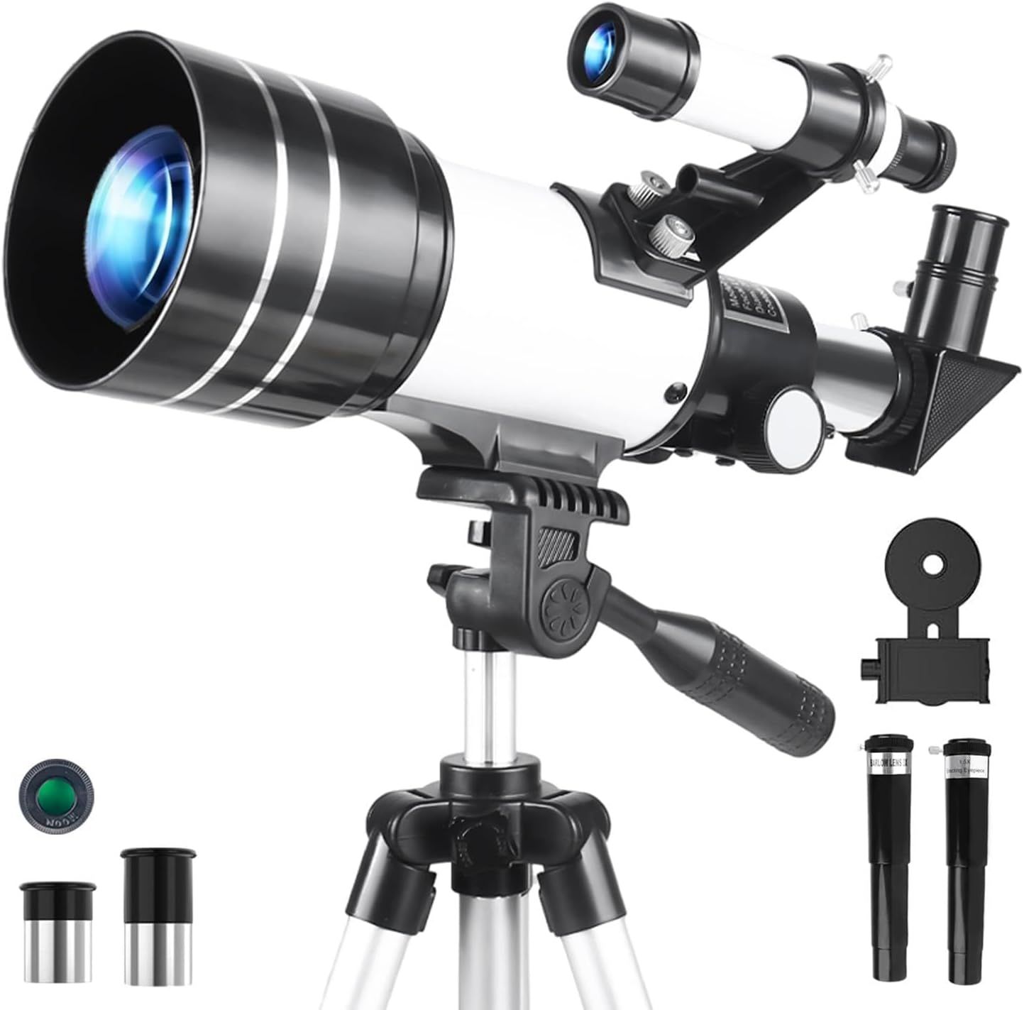 70mm Aperture 300mm Refractor Telescope with Tripod &amp; Phone Holder for Kids &amp; Beginners