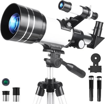 70mm Aperture 300mm Refractor Telescope with Tripod &amp; Phone Holder for Kids &amp; Beginners