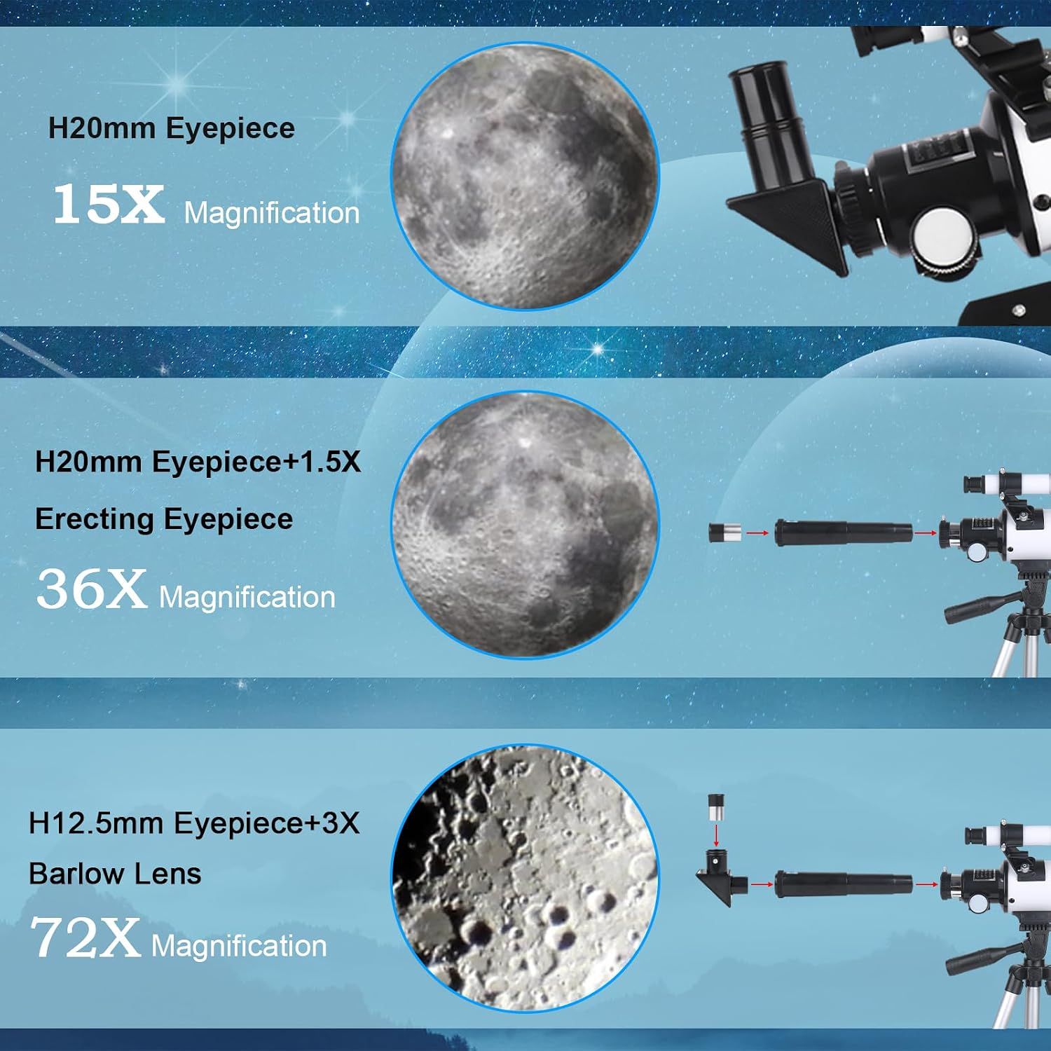 70mm Aperture 300mm Refractor Telescope with Tripod &amp; Phone Holder for Kids &amp; Beginners