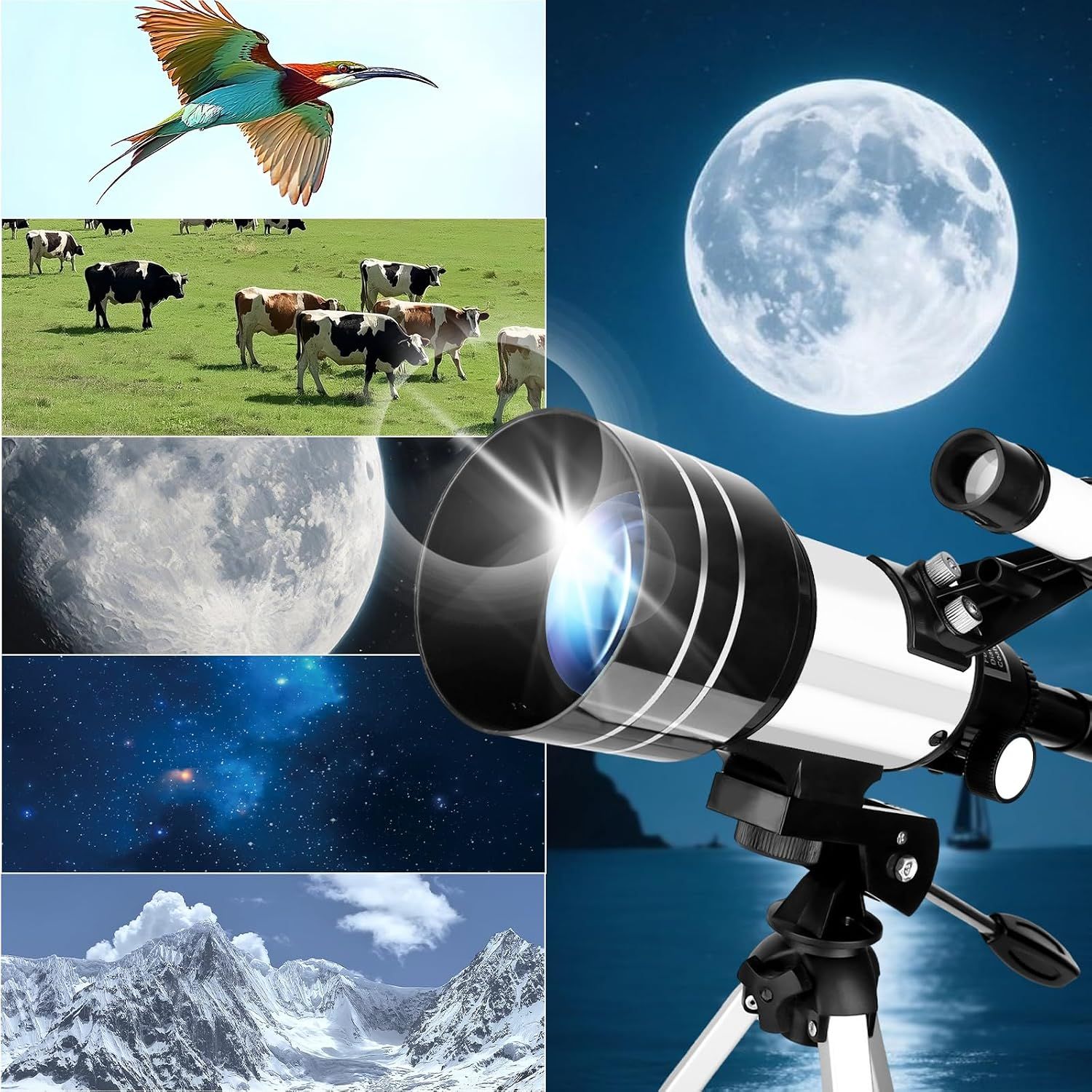 70mm Aperture 300mm Refractor Telescope with Tripod &amp; Phone Holder for Kids &amp; Beginners