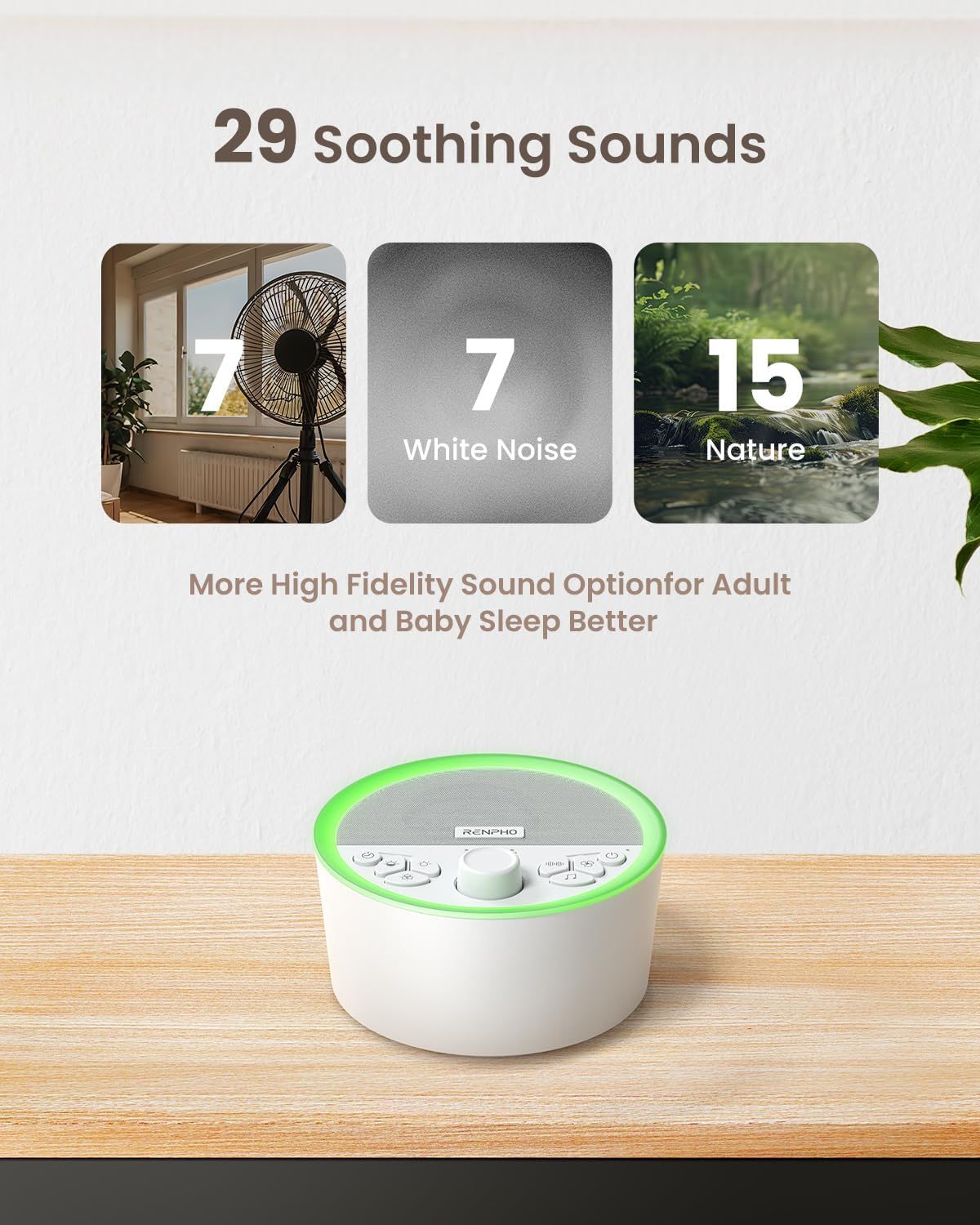 White Noise Machine with 29 Soothing Sounds, Night Light, Headphone Port for Baby Sleep