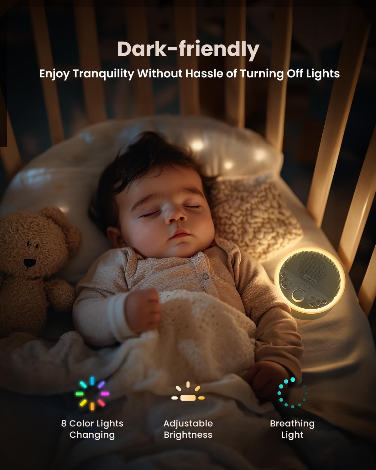 White Noise Machine with 29 Soothing Sounds, Night Light, Headphone Port for Baby Sleep