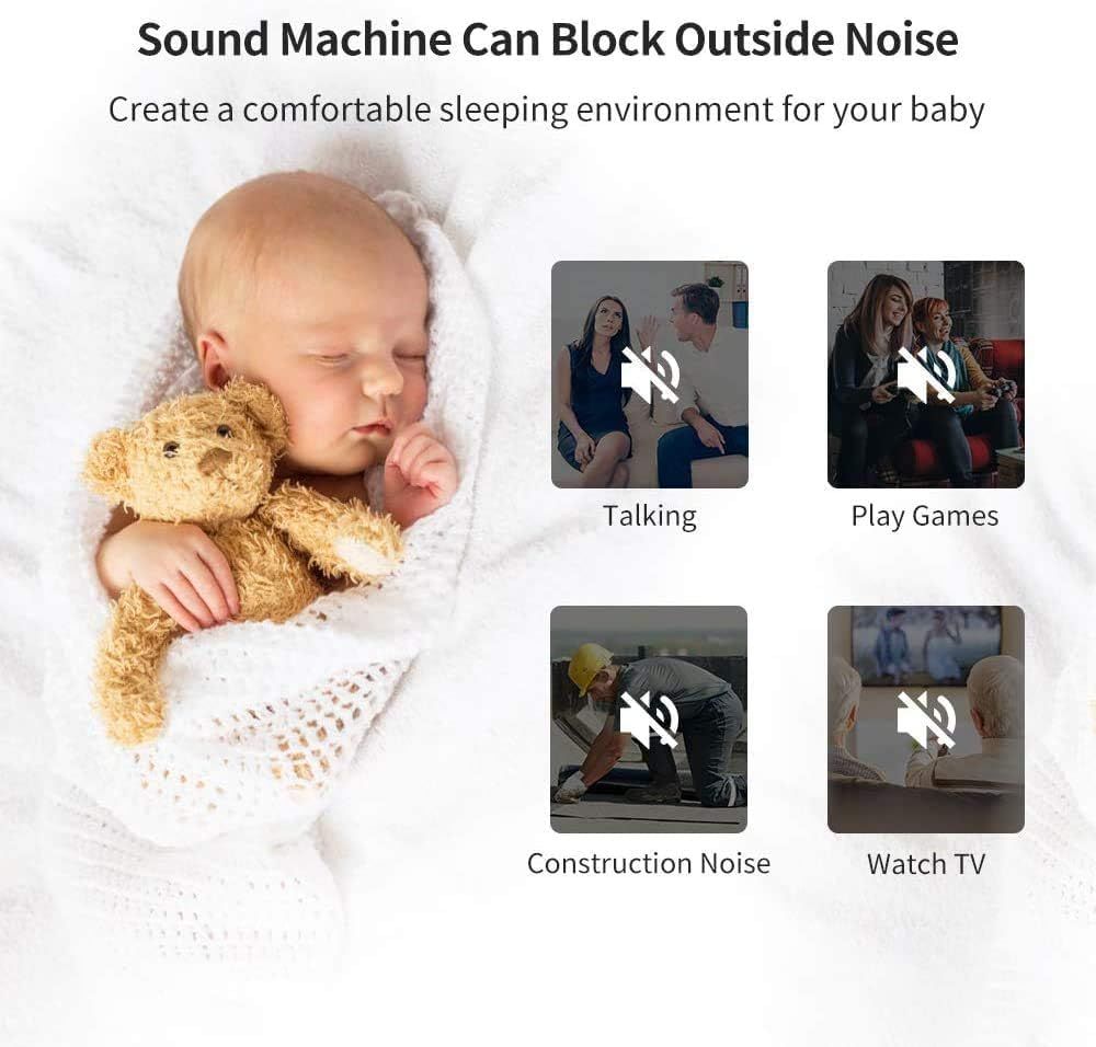 White Noise Machine with 29 Soothing Sounds, Night Light, Headphone Port for Baby Sleep