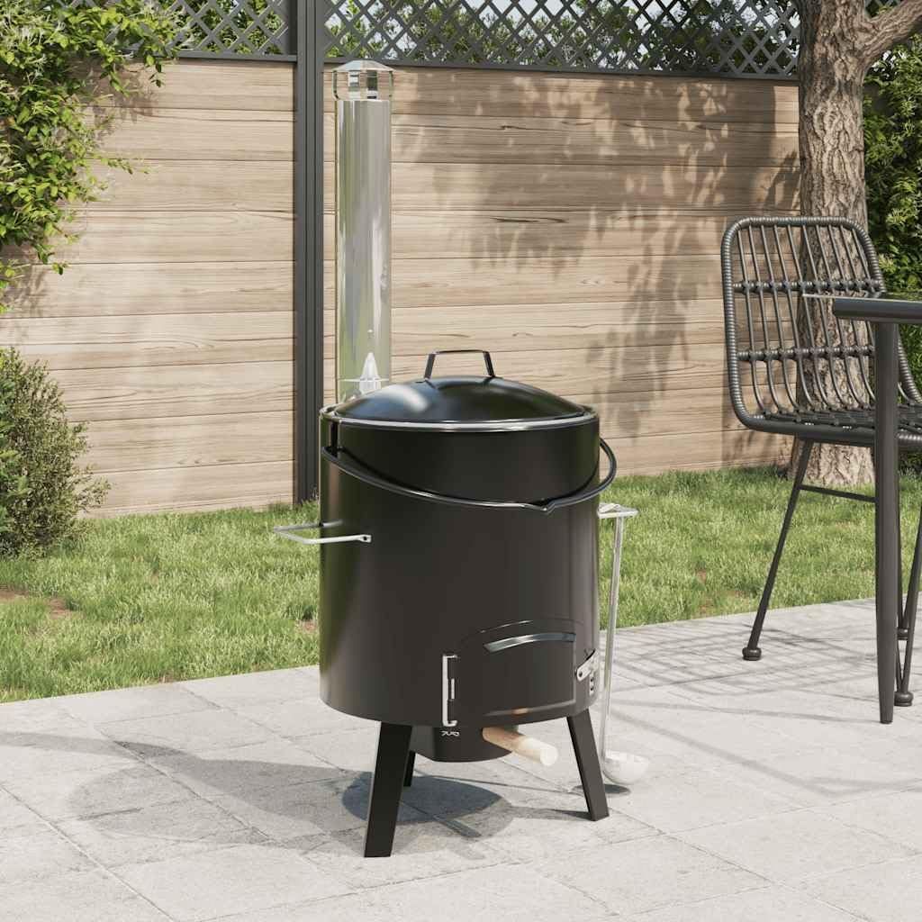 Wood Burning Stove with Flue &amp; Lid Black Enamelled Steel
