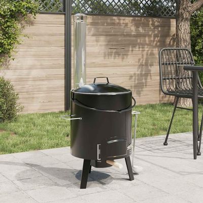 Wood Burning Stove with Flue &amp; Lid Black Enamelled Steel