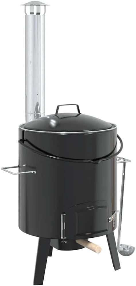 Wood Burning Stove with Flue &amp; Lid Black Enamelled Steel