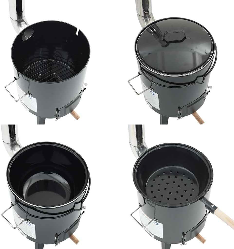 Wood Burning Stove with Flue &amp; Lid Black Enamelled Steel