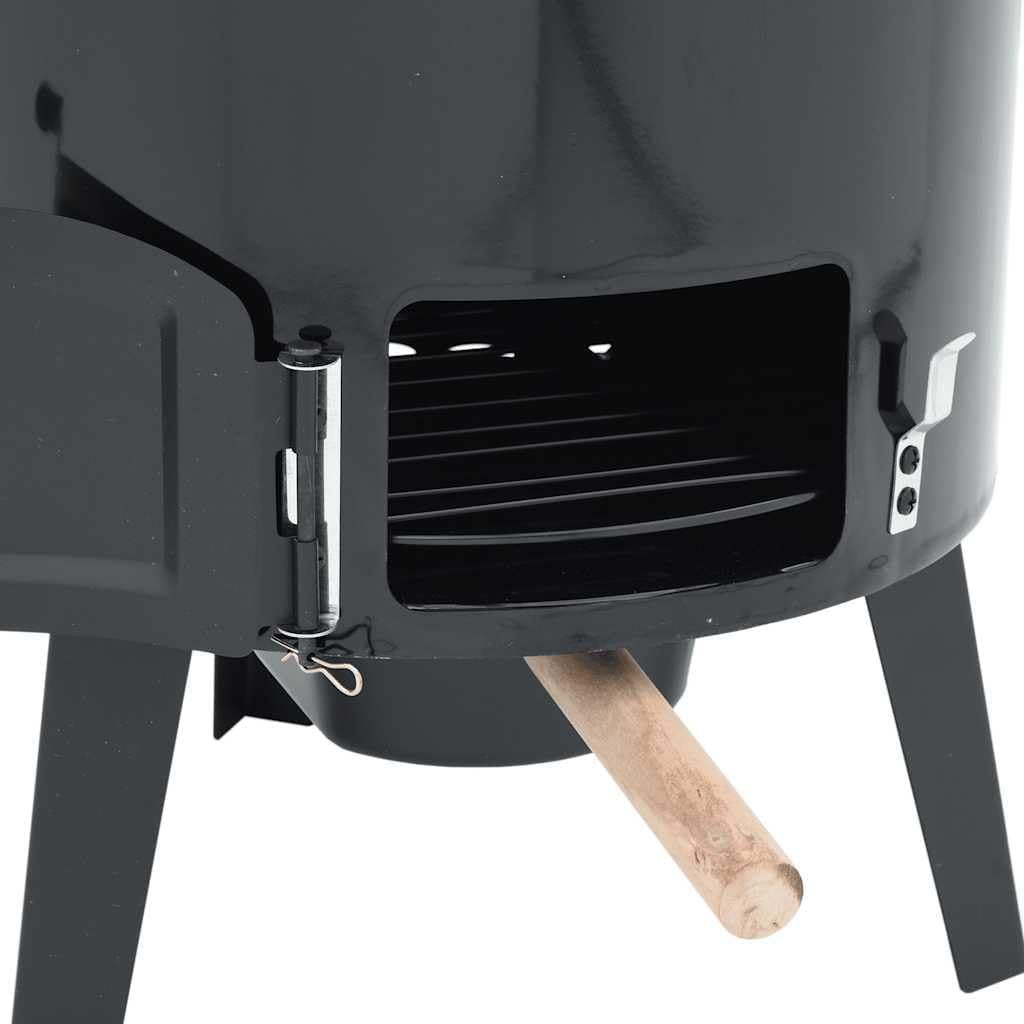Wood Burning Stove with Flue &amp; Lid Black Enamelled Steel