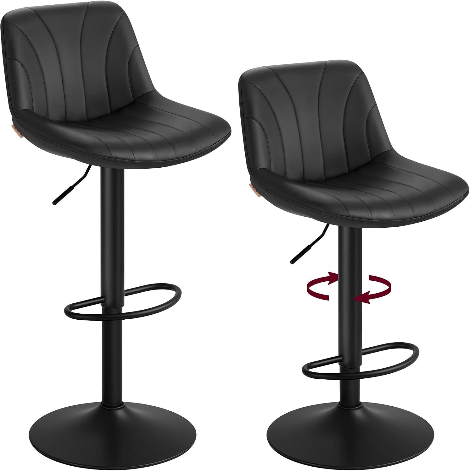Bar Stools Set of 2, Adjustable with Backs, 360° Swivel