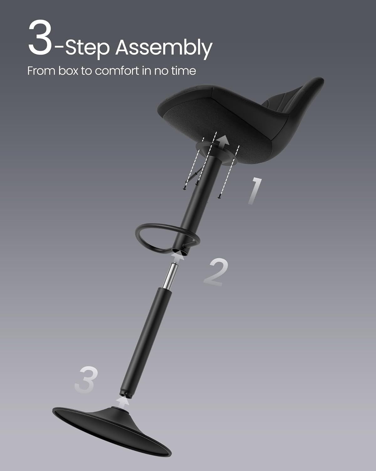 Bar Stools Set of 2, Adjustable with Backs, 360° Swivel