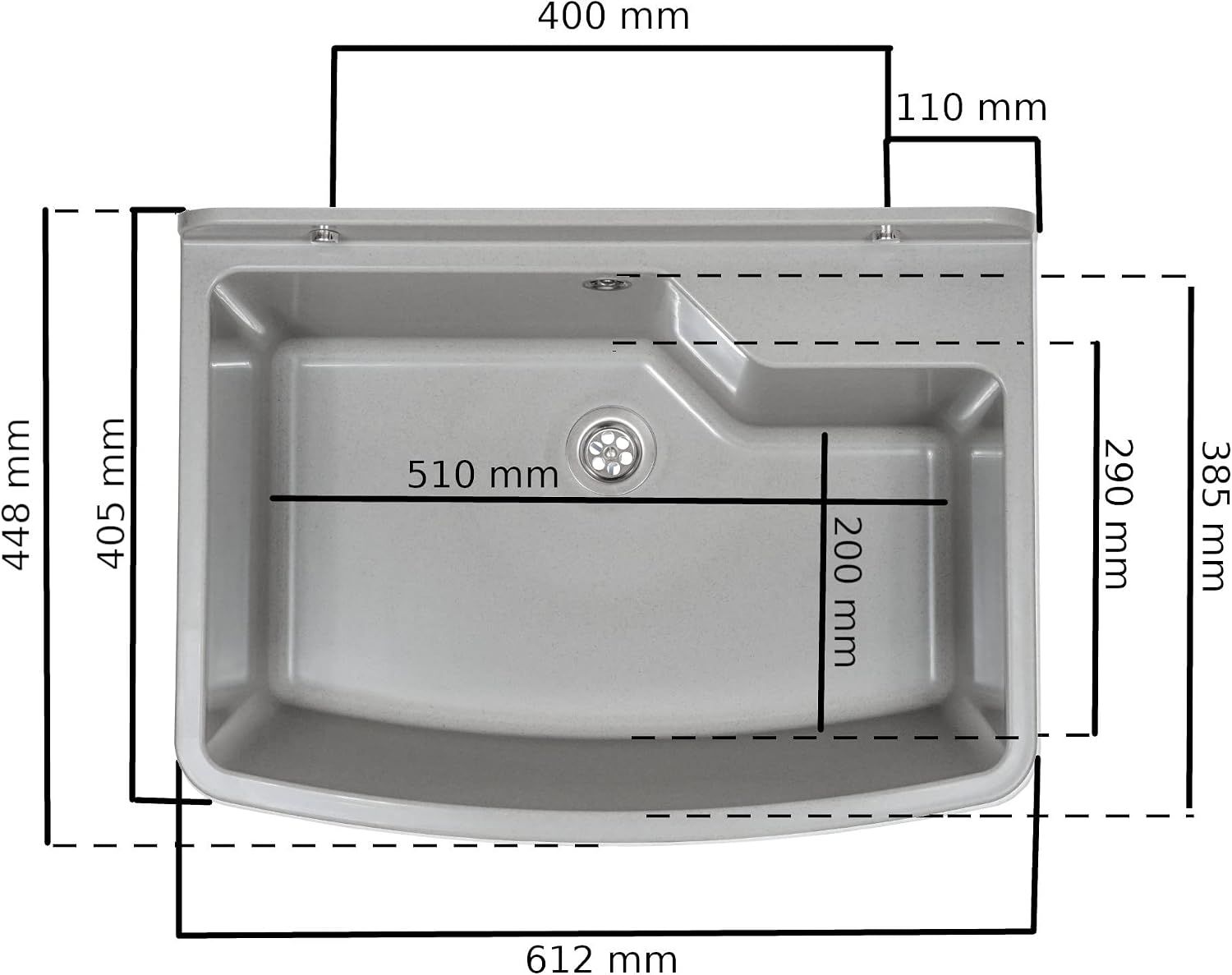 Sink 61 cm Granite Grey Utility – Durable Laundry &amp; Cleaning Tub