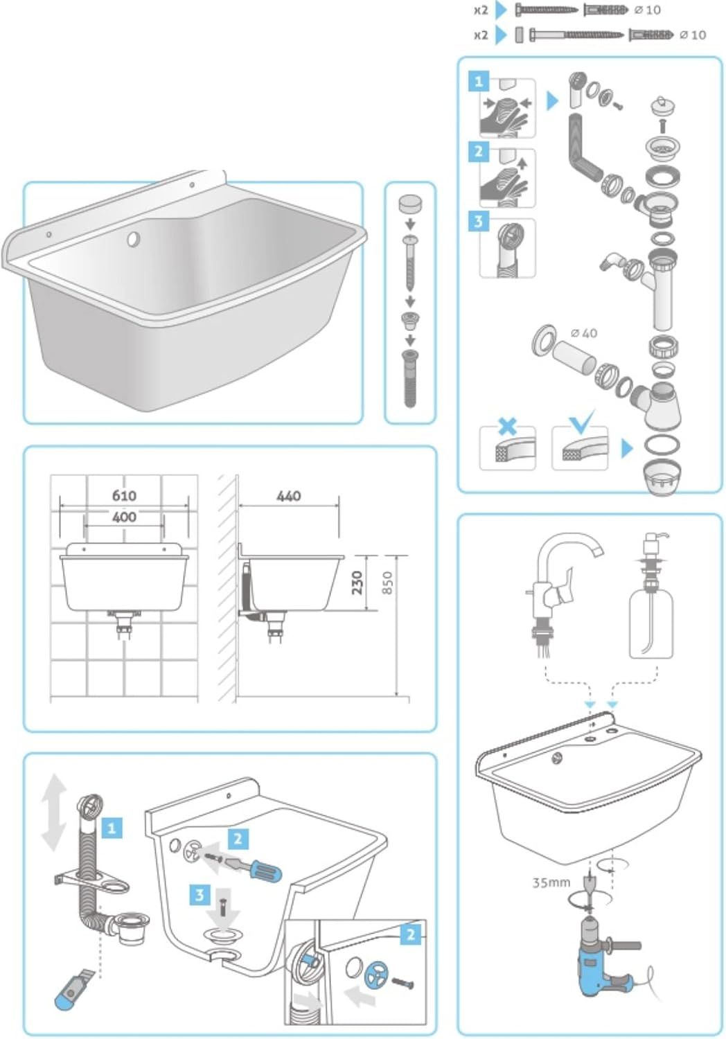 Sink 61 cm Granite Grey Utility – Durable Laundry &amp; Cleaning Tub