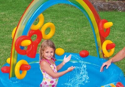 Rainbow Ring Play Center – Inflatable Kids Pool with Water Slide &amp; Interactive Games
